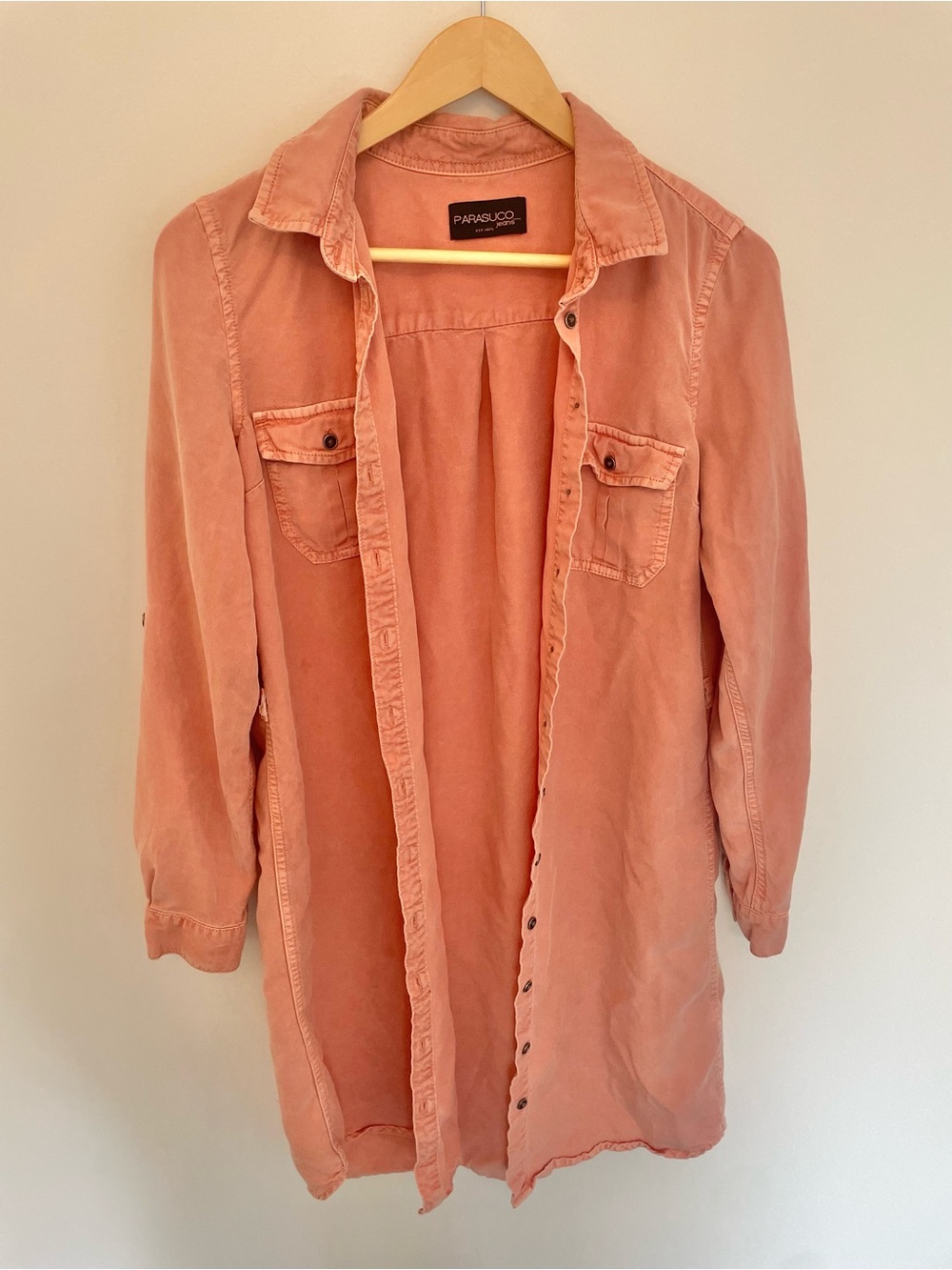 PARASUCO Peach Button-Front Long Jean Jacket